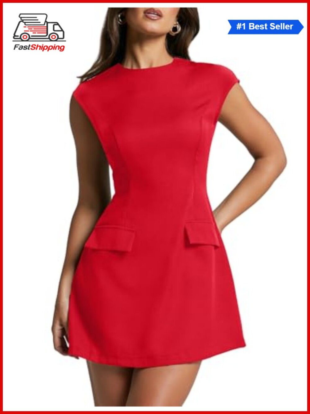 Cap Sleeve Mock Neck A-Line Mini Dress Club Night Out Party